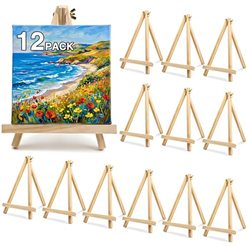 Lot de 12 chevalets en bois de 22,9 cm pour peinture, chevalets de table pour toile, tableau d'affichage, affichage de panneaux et de cadre, petit support de toile pour peinture, idéal pour les fêtes