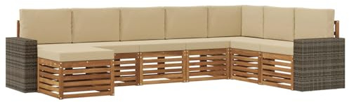 vidaXL Outdoor-Sofagarnitur mit Kissen 8 pcs Natur und Beige, Gartenmöbel, modernes Outdoor-Sofa, Sitzgruppe für Terrasse, Lounge-Bereich, langlebiger Komfort