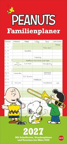 Peanuts Familienplaner 2027: Kalender für Familien mit 5 Spalten. Humorvoll illustrierter Familien-Wandkalender mit Snoopy, Charlie Brown und Co.