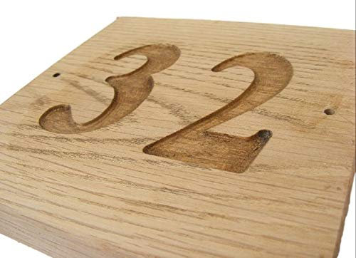 NATURAL OAK WOODEN SQUARE HOUSE DOOR NUMBER 6 x 6 DEEPLY ENGRAVED NATURAL WOOD SURFACE SIGN PLAQUE HOUSE WARMING GIFT