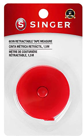 SINGER 60-Inch Retractable Tape Measure for Sewing, Tailoring, Body Measurements and Crafts, Dual-Sided Soft Tape, Compact Red Case