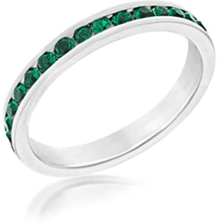 Tuscany Silver Damen Sterling Silber Krystall Eternity Rubover Set Stacking Ring Dunkelgrün 2mm N