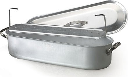 Pentole Agnelli ALMA11870 Pesciera con 2 Maniglie Inox più Griglia e Coperchio, Alluminio Professionale 3 mm, 70 cm