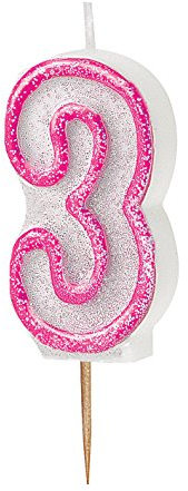 Unique Party 37913 - Glitz Pink Number 3 Candle