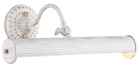 Elegante Lampada da Parete, 2 luci, illuminazione per quadri, opere d'arte, foto e altro, in metallo bianco, Design Shabby Chic, regolabile posizione, per 2 lampadine E14 25W non incl