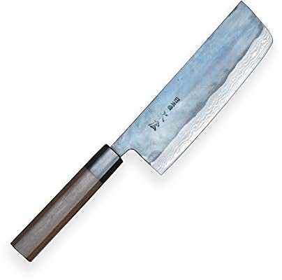 KIYA Suminagashi SXL3-131 Nakiri-Messer-Takefu V Grade 2 steel-11 Schichten Damaststahl-Hoher Kohlenstoff Stahl & 8-eckige Sandelholz Griff, Klinge 170 mm