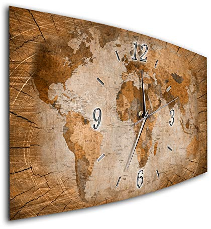 BM Funk Quarz Wanduhr Funkwanduhr Funkwanduhren Funkuhr Funkuhren kein Ticken lautlos geräuschlos leise modern ohne Tickgeräusche groß XXL Wohnzimmer Küche Weltkarte Länder Erde 7829-1a