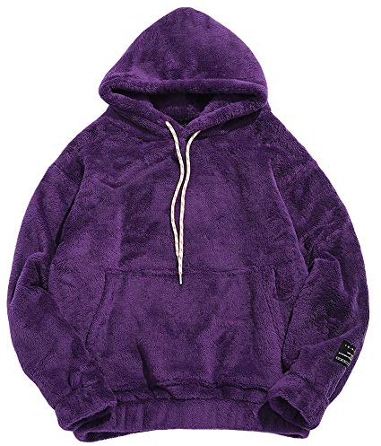 ZAFUL - Felpa con cappuccio da uomo in tessuto peluche, con tasca a marsupio, soffice, per autunno e inverno, viola., S