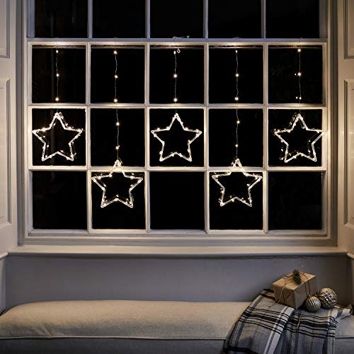 Lights4fun 3x 100er Micro LED Sternenvorhänge warmweiß 2m Weihnachtsbeleuchtung mit Timer
