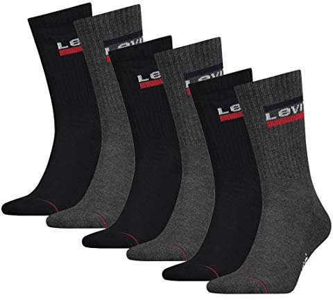 6 Paar Levis 144NDL Regular Cut SPR Unisex Socken Strümpfe 902012001, Farbe:Mid Grey/Black, Socken & Strümpfe:35-38