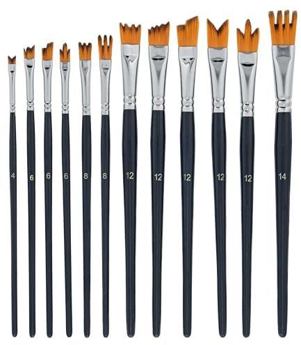 U.S. Art Supply 12 Piece Special Effects Artist Paint Brush Set - Professional Taklon Synthetic FX Brushes, Ribbon, Muti-Liner, Angular - Create Grass, Hair, Fur - Watercolor, Acrylic, Gouache, Oil