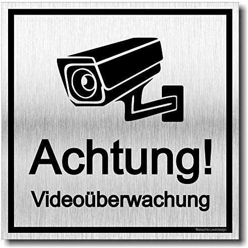 Achtung Videoüberwachung Schild UV Druck 12 x 12cm - 3mm Aluverbund - Made in Germany - Art.Nr. 2134