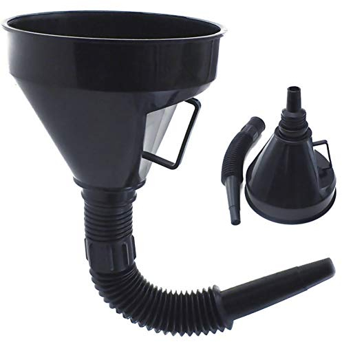 BSTOB Plastic Car Funnel, Large 1000.0 milliliters, Black, Flexible Spout for Oil Water Refueling, Filters Particles, Ideal for Car, Motorcycle, Boat