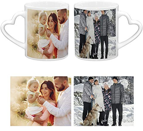 Personalised with Two Photos/Multi Photo Printed Collage Mug, Novelty, White Colour Heart Handle Ceramic Mug, Memorable Gift Ideas for Family, Friends, Birthday, Any Special Occasion. (2 Photos)