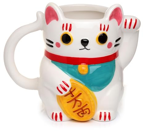 Puckator Mug en Forme de Chat Blanc Maneki Neko - Chat Porte-Bonheur, Unique