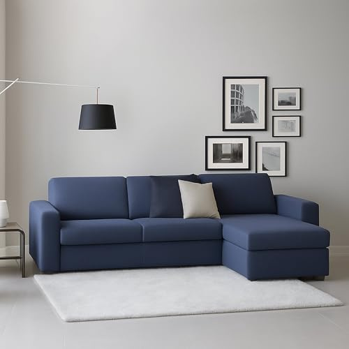 Talamo Italia - Sofa mit Halbinsel Debora, Ecksofa, umkehrbare Aufbewahrungshalbinsel, schmale Armlehnen, 100 % Made in Italy, 260 x 95 x 90 cm, Blau