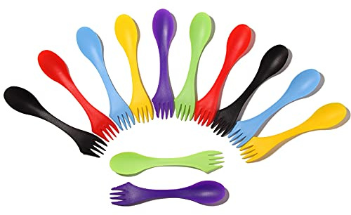 Arroyner 30Pcs Plastic Sporks Tritan Sporks 3 in 1 Travel Fork for Camping, Travel, Home, Restaurant (7 Inch)