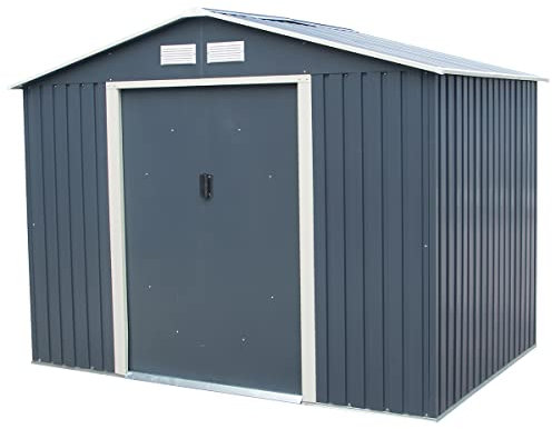 Charles Bentley 8ft x 6ft Grey Metal Garden Storage Shed Zinc Floor Frame