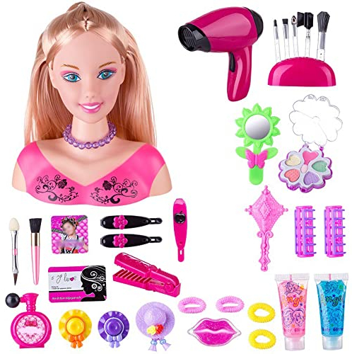 JAWSEU Schminke Puppenkopf, Frisierkopf Kinder Schminkkopf Schminkpuppe Kinder Mit Haartrockner, Styling Head, Styling Kopf Rollenspiele für Mädchen