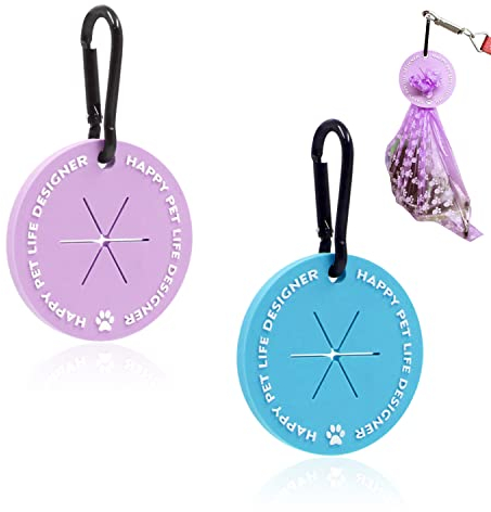 Hundekotbeutelhalter, Kotbeutelhalter mit Karabiner-Clip, freihändiger Kotbeutelhalter für Leine, Haustierkotbeutelspender für Hunde-Spaziergänge, Zubehör (Blau, Violett)