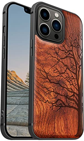 Carveit Coque magnétique pour iPhone 13 Pro [amulette Palissandre] [Pare-chocs en TPU souple] Coque de téléphone antichoc compatible avec 13Pro Magsafe Coque Bois (Arbre éternel)
