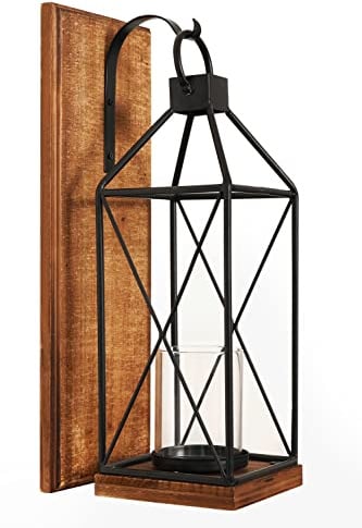 Homemory Wandkerzenleuchter Holz Rustikaler Kerzenhalter Dekorative Kerzenlaterne mit Glashalter Wanddekorationen für Wohnzimmer Esszimmer