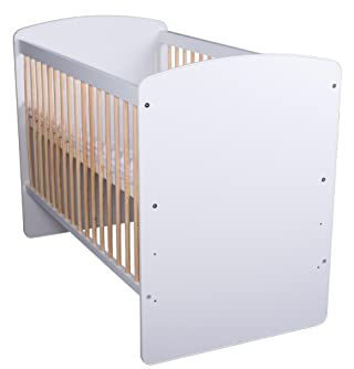 KMbaby Babybett K2 Weiß 120 x 60 cm mit Matratze & Lattenrost -Baby Kinderbett Gitterbett 3 Stufen Höhenverstellbar - Lackiertes Kiefernholz & MDF