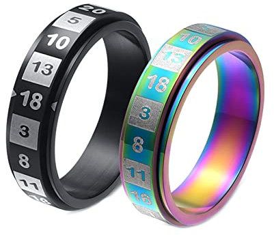 Mesnt Verlobungsring Damen, Zahlen Drehbarer Anti-Stress-Fidget-Spinner-Ring Buntes Schwarz Größe Bunt 52 (16.6) & Schwarz 52 (16.6)