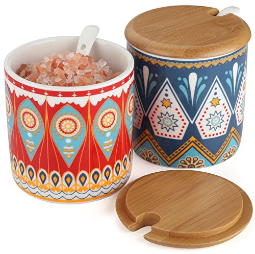 Azucarero de cerámica con tapa y cuchara, tarro de porcelana para azúcar, juego de 2 recipientes para sal (estilo 1#)
