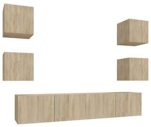 vidaXL 6 Piece TV Cabinet Set in Sonoma Oak - Engineered Wood Television Stands - Ample Storage Space - Easy to Assemble - Modern Wall-Mounted Design