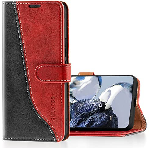 Mulbess für Xiaomi 12T / 12T Pro 5G Hülle, Handyülle Leder mit Kartenfach, Klapphülle mit Magnetverschluss, Flip Case Etui Handytasche Schutzhülle, Stilvoll Wein Rot