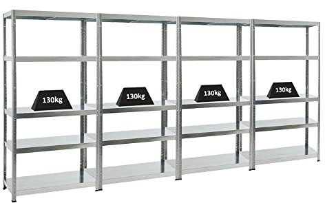 PROREGAL Mega Deal 4er-Sparset Metallregal Steel Eagle 180x90x40cm Fachlast 130kg Verzinkt Schwerlastregal, Küchenregal, Kellerregal, Steckregal, Garagenregal, Lagerregal