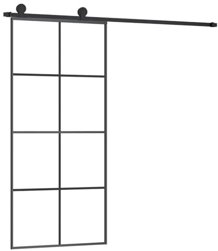vidaXL Sliding Door with Hardware Set Sliding Door Runner Roller Hardware Kit System Closet Rail Roller Hanger 90x205 cm ESG Glass and Aluminium