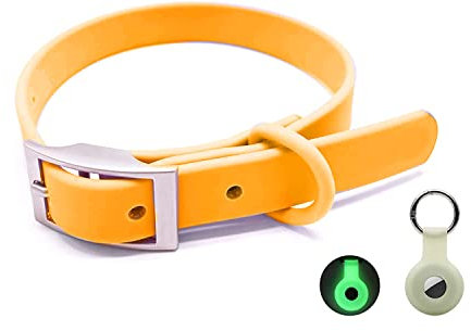 Collier de Chien réglable en Silicone Neo+ avec Support Glow-in-The-Dark Tracer/AirTag. Le Collier est Fait de Sangle enduite de Caoutchouc Souple.