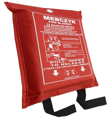 Mebczyk Fire Blanket Kitchen Emergency Blankets with Silicone Coating.Fireproof Blanket Fire Blanket for Home for Kitchen,Camping,Office,BBQ,Welding and Depot!Car Fire Retardant (39X39 1Pack)