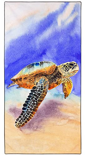 Violetpos Schnell Trocknende und Leichte Strand Handtücher Strandtuch groß 90x180 cm Schnelltrocknendes Mikrofaser Bedrucktes mit Künstlerisch Farbe Halo Schildkröte