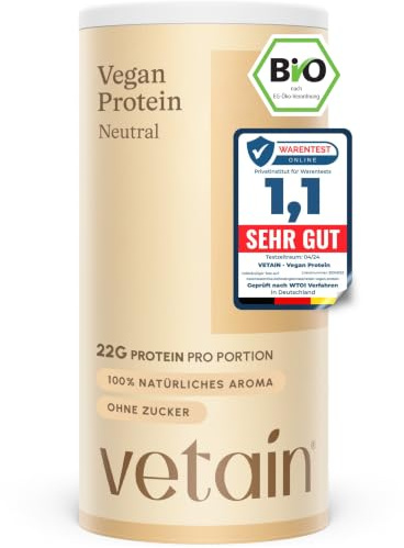 VETAIN Veganes Proteinpulver Neutral - 23g Eiweiß - 100% Bio & fermentiert | Protein Pulver aus 4 Komponenten - 77% Eiweiss - Ohne Zucker & Süßungsmittel - Vollständiges Aminosäureprofil - 540g