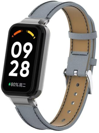 T-BLUER Redmi Smart Band 2 Cinturino Pelle Sostituzione Braccialetto Banda Accessori con Telaio in Metallo per Xiaomi Smart Band 8 Grigio