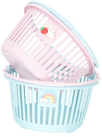 Zerodeko 2pcs Hand Basket Storage Basket Storage Baskets for Shelves Shopping Cart Birthday Headband Kids Hamper Basket for Fruit Platic Storage Bins Cute Shopping Basket Student