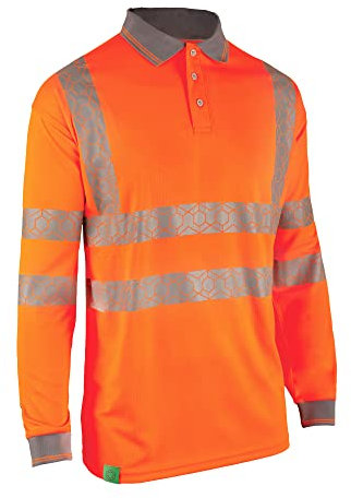 Beeswift Envirowear Orange Hi-Vis Long Sleeve Polo Unisex Reflective Sustainable Circular Process Safety PPE Workwear - 4X-Large