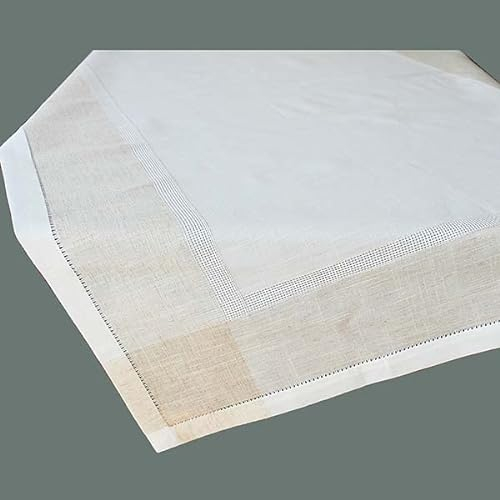 Tischdecke Tafeltuch eckig 110 x 140 cm Ecru beige Leinenoptik mit Hohlsaum 20% Leinen