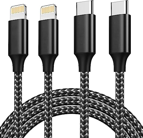 IDISON Cable usb C vers lightning 2M+2M -Lot de 2, Rapide 27W Cable Lightning usb C Certifiés MFI,3A Tress és en Nylon Cable usb C iphone Compatible avec iPhone 13/12/11/Pro Max/XS/XR/X/8/7/7Plus/6s/6