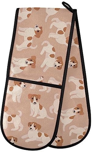 ZZXXB Jack Russell Dog Double Oven Mitt Heat Resistant Non-Slip Kitchen Gloves Extra Long 7 x 35 for Cooking Baking Barbecue Grilling