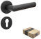 APECS Tirador de puerta interior negro mate moderno para puerta de casa e interior con rosetas redondas, juego de manillas con material de fijación, herrajes para puerta modelo KUMA PZ – Cilindro