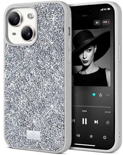 BEZ Case for iPhone 13 Case Glitter, with Bling & Co. Series, Sparkle Diamond Crystal Bling Case Cover Compatible with iPhone 13, Sparkle Silver