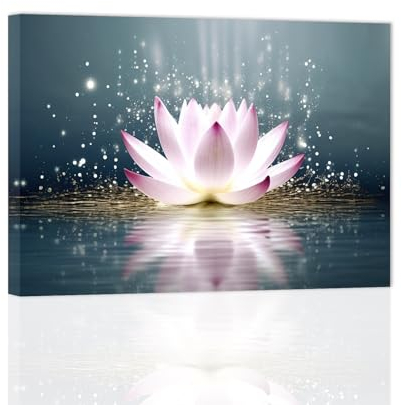 ZXHYWYM Lotusblumen Leinwandbild Zen Wanddekoration für Yoga Zimmer Büro Schlafzimmer Spa Badezimmer Kunstwerk Blumengemälde Meditation spiritueller Druck mit Rahmen (30.00 x 45.00 cms)