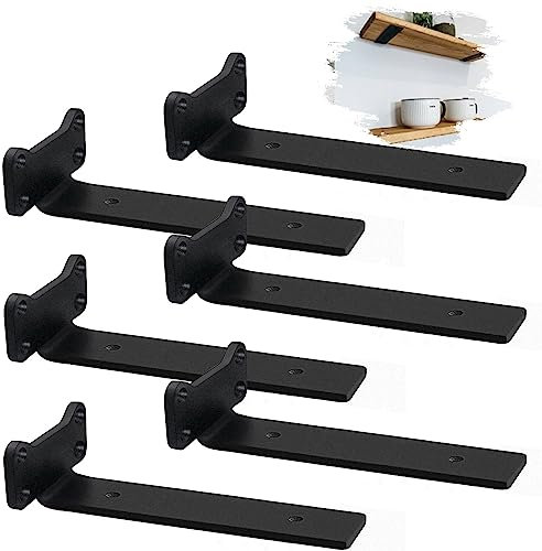 MLOQI 6 stück Schwimmende Regalhalterung Unsichtbar, Regalwinkel Schwarz Metall, Schwerlastwinkel Montagewinkel Wandhalterung Regal Katzenohr Design (22,5cm)