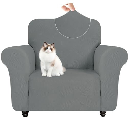 YSTELLAA Stretch Sesselschoner 1 Sitzer, Elastisch Sofa Überzug, Sofabezug Mit Armlehnen, Sofaschoner rutschfest, Universal Sofa Cover, Couchüberzüge Sofahusse Für Katze Hund, Hellgrau