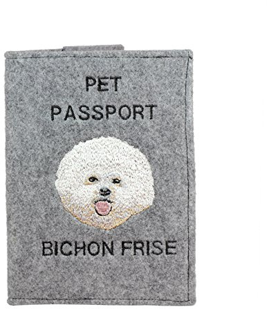 Art-Dog Hundepasshülle - Handgefertigte Filzhülle mit gesticktem Muster - Tierärztliche Reisepasshülle für Hunde - 17x12,5cm - Bichon Frise