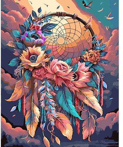 HEIBAGO Fleurs Paysages Peinture par numéros pour Adultes, Kit de Peinture à l'huile sur Toile par numéro pour Débutants, Peinture DIY Couronne Colorée pour la décoration de la Maison, 40x50cm